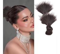 RUNRAYAY Lot de 2 Postiches Chignons à Plumes à Clip, Chignon Désordonné à Pince à Crampons, Postiche Queue de Cheveux Courte pour Femmes - Brun Foncé