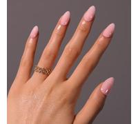 RUNRAYAY Lot de 30 faux ongles à coller roses, courts, souples, en amande, brillants et réutilisables, pour femme, 15 tailles