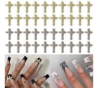 RUNRAYAY Lot de 40 breloques à ongles en forme de croix, or et argent 3D en métal rétro punk, décoration d'ongles en forme de croix pour femme fille Nail Art Decor