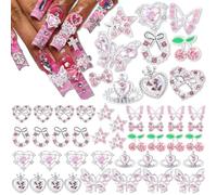 RUNRAYAY Lot de 40 breloques pour ongles en forme d'étoile, strass incrustés, style mixte, Y2K, cœur, planète, couronne, cerise, décorations pour ongles