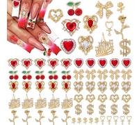 RUNRAYAY Lot de 60 breloques pour ongles style années 2000, en alliage, strass, cœur, étoile, nœud, cerise, strass, bijoux brillants, accessoires de décoration pour ongles