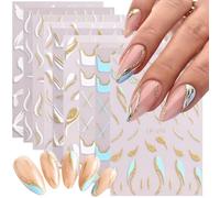 RUNRAYAY Lot de 9 feuilles d'autocollants dorés pour nail art, stickers pour nail art, accessoires de manucure printemps-été pour femmes