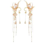 RUNRAYAY Manchette d'oreille papillon elfe, manchette d'oreille fée dorée faite main avec pompon, clips d'oreille non perçants, accessoires de cosplay pour femme, costume Renaissance d'Halloween