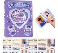 runrayay Mini Album Photo 3 Pouces avec 6 Feuilles d'autocollants Kawaii, 40 Pochettes Porte-Cartes Photo Kpop Creux en Forme de cœur de gâteau pour Joyeux Anniversaire, classeur de Cartes