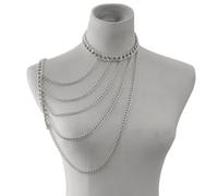 RUNRAYAY Multilayer Silver Tassel Wedding Body Chain, Necklace Shoulder Chain, Bridal Multi-Layered Body Chain Jewelry for Women, G