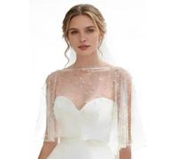 RUNRAYAY Pearl Shawl for Women, Wrap Shrug Bridal Cape Sheer Soft Tulle Capes and Wraps for Evening Dress Wedding Party Cover Up, E