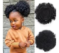 RUNRAYAY Petite extension de queue de cheval afro bouffante pour enfants, queues de cheval naturelles avec cordon de serrage et chignon en désordre, bébé noir femme courte enfants afro-américains