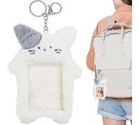 runrayay Porte-photocartes Kpop en Peluche Chat Blanc avec Porte-clés, Pochette Photo animalière Mignonne, Porte-Cartes de crédit bancaire, Papeterie