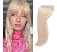 RUNRAYAY Postiche avec frange au milieu pour femme avec cheveux clairsemés, 45,7 cm de long, blond 022D#