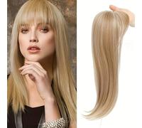 RUNRAYAY Postiche avec frange au milieu pour femme avec cheveux clairsemés, 45,7 cm de long, blond H26/60#, 360°