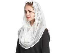 RUNRAYAY Voile de Chapelle Infini Blanc Floral Couvre-chef de Messe Latine | Écharpe en dentelle de style espagnol, voile mantille catholique pour la messe à l'église