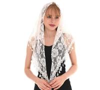 RUNRAYAY Voile de Chapelle Triangle Fleur Goutte d'Eau à Pampilles - A | Couvre-chef de messe latine catholique, écharpe en dentelle, voile mantille pour église