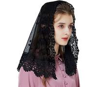 RUNRAYAY Voile de dentelle floral noir, couvre-chef brodé, mantille de messe latine, voile d'église, foulard court pour femmes mariées.