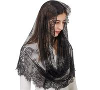 runrayay Voile de Dentelle Noir, Forme D'Infini D'Inspiration Vintage Traditionnelle de Style Espagnol, Tête D'Église Couvrant L'Écharpe Latine pour les Demoiselles D'Honneur de Mariage de Masse