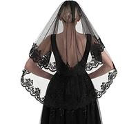 RUNRAYAY Voile de dentelle noire, Voiles d'Halloween Voile funéraire vintage Voile de mariage d'Halloween 2 niveaux avec peigne pour costume Cosplay Day Of The Dead
