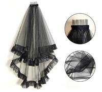 RUNRAYAY Voile de mariée cascade à 2 niveaux avec bordure en ruban et peigne pour enterrement de vie de jeune fille, voile en dentelle noire, voile de mariage, voile d'Halloween