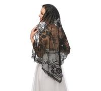 RUNRAYAY Voile de triangle noir, voile cathédrale, voile en dentelle, mantille, foulard de chapelle catholique, couvre-chef pour femmes.