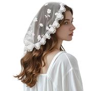 RUNRAYAY Voile rond en dentelle blanche imprimée cathédrale, voile d'église, mantille de messe, foulard de prière chrétienne, A