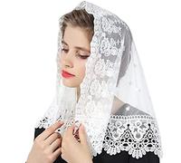 RUNRAYAY Voiles blancs en dentelle florale, couvre-chef brodé, mantille de messe latine, voile d'église, foulard court pour femmes mariées.