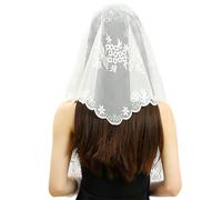 RUNRAYAY White Catholic Church Mantilla Veil, Vintage Christian Latin Mass Head Covering Spanish Lace Chapel Veils for Women, Style 4