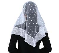 RUNRAYAY White Triangle Veils for Church Wave Point Mass Veils for Women Catholic Lace Triangle Mantilla Chapel Wave Point Tulle Scarf