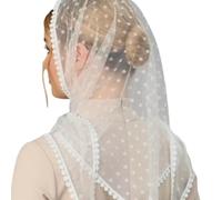 RUNRAYAY White Triangle Vintage Inspired Lace Chapel Veils with Wave Point Design, Catholic Mass Head Covering Scarf Mantilla Veils for Church