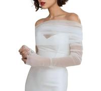 RUNRAYAY White Women Elegant Off The Shoulder Sheer Shawl with Sleeves Formal Tulle Bridal Shawls Shrug for Dress, B