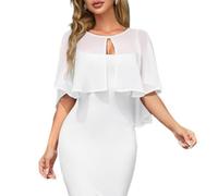 RUNRAYAY White Women's Chiffon Shawl Wraps Shrug for Evening Dress Wedding Cape Flapper Party Cover Up for Brides Women, B