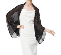 RUNRAYAY Women's Chiffon Stole with Sleeves Festive Sheer Shoulder Scarf Elegant Capelet Summer Bridal Jacket for Evening Dresses Wedding Dresses, Black