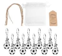 RUNROTOO 10 kits de cadeaux sur le thème du football : porte-clés, sachets en organza blanc, étiquettes de remerciement et cordelette en jute inclus. Idéal pour une fête d'anniversaire sur le
