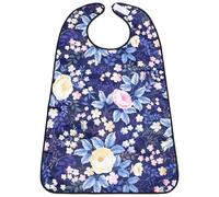 RUNROTOO 1pièce Bavoir Adulte Imperméable pour Manger avec Ramasse-miettes Réutilisable Facile à Nettoyer Adapté aux Personnes Âgées et Dépendantes Bleu Foncé