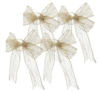 RUNROTOO 4 Pièces Grand Nœud de Noël Décoratif en Polyester, Pvc et Sequins, Doré, pour Boîtes Présents et Sapin de Noël, Effet Festif et Design Աչatant
