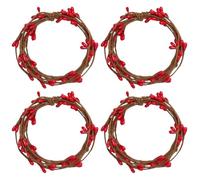 RUNROTOO 4 Pièces Rotin à Baies Rouges pour Bricolage Noël Décoration Intérieure avec Finition Pierre et Tige Métallique, Guirlande Festive pour Cheminée et Projets DIY