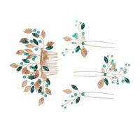 RUNROTOO 4pcs Peignes à Cheveux Vintage en Cristal Vert, Accessoires pour Cheveux Chinois de Fleur, Usage Polyvalent pour Mariage et Soirée Élégante