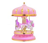 RUNROTOO Boîte à Musique Carrousel Romantique Rose en Plastique Rotative Scintillante Chevaux en Bois Décoration de Bureau pour Chambre Présent Saint-Valentin