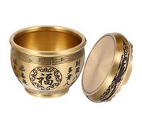RUNROTOO Bol en Laiton Doré de Prospérité Chinoise avec Socle, Décoration Vintage pour Bureau et Maison, Multifonctionnel, Style Raffiné et Artisanat Traditionnel