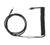 RUNROTOO Câble Spiralé pour Clavier Mécanique, USB C Noir, Tressé | Liaison Stable, Prise Aviation Rotative 360°, Cuivre Étamé Épais, Nylon Tressé, Plug And Play