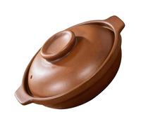 RUNROTOO Cocotte en Terre Cuite 1l avec Couvercle, Marmite en Argile Marron pour Cuisson Uniforme et Absorption des Saveurs, pour Dîner en Petit Comité