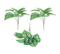 RUNROTOO Décoration Murale Verte 3 Feuilles Artificielles de Monstera Réalistes en Plastique, Facile à Installer pour Décoration Intérieure Tropicale