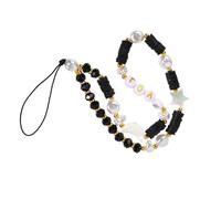 RUNROTOO Dragonne pour Téléphone Portable Perles en Argile Polymère, Bracelet Court Décoratif Noir Lisse et Confortable, Présent pour Filles