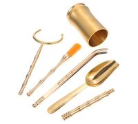 RUNROTOO Ensemble de 5 Bouteilles en Cuivre pour Cérémonie du Thé Seaux de Rangement Or Solide, Accessoires Chic pour Préparation et Service du Thé