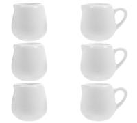 RUNROTOO Ensemble de 6 Tasses à Lait en Céramique Blanche Anse, Pots à Lait Ronds de Capacité Modérée, Design Simple et Élégant pour Usage Quotidien