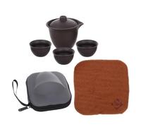 RUNROTOO Ensemble de Thé de Voyage en Argile Violette Céramique Portable Léger avec Théière et 3 Tasses pour Randonnée et Activités en Plein Air Style Aléatoire