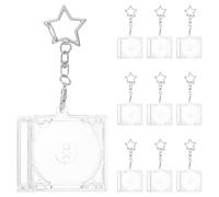 RUNROTOO Lot de 10 porte-clés mini CD transparents et compacts : étuis pour albums, anneaux de clés portables pour à dos, pendentif porte-CD miniature léger pour les