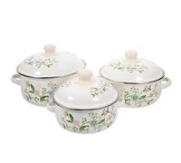 RUNROTOO Lot de 3 Set de Casseroles Émaillées à Fond Plat, Mini Marmites à Soupe Bistables 16-18-20 Cm, Petit Pot de Cuisson Double Poignée, Cuisson Rapide Cuisine Compacte et Préparation