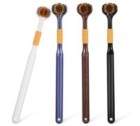 RUNROTOO Lot de 4 Brosses à Dents Manuelles à Trois Faces Poils Souples en Fil D'or Carbone, Poignée Ergonomique Réutilisable pour Adultes, Maison Voyage