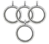 RUNROTOO Lot de 4 Médaillons pour Photo Ronds Ouvrables en Alliage Argenté avec Strass, Faciles à Installer, pour Pendentif de Collier ou Bracelet en DIY Commémoratif