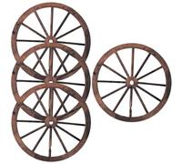 RUNROTOO Lot de 4 Ornement Mural en Bois Vintage de Roue de Chariot Marron, Décor Rustique Portable et Stable pour Party ou Décoration Murale Intérieure