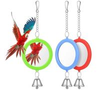 RUNROTOO Miroir Oiseau Rond Double Face en Plastique et Verre Décoratifs 3 Pièces avec Clochette Jouets Interactifs Accessoires Cage pour Perruches