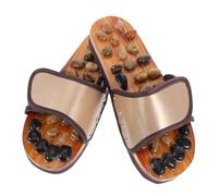 RUNROTOO Pantoufles de Massage pour Pieds Galets D'acupression, Taille 41-42, Couleur Marron, Sandales de Réflexologie Plantaire pour Femme, Masseur de Pieds D'intérieur et Extérieur,
